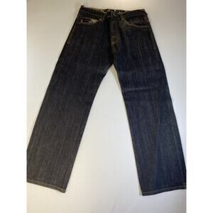 Vintage YK2 Five Pointz Dark Wash Embroidery Distressed Jeans Back Pocket 32x31